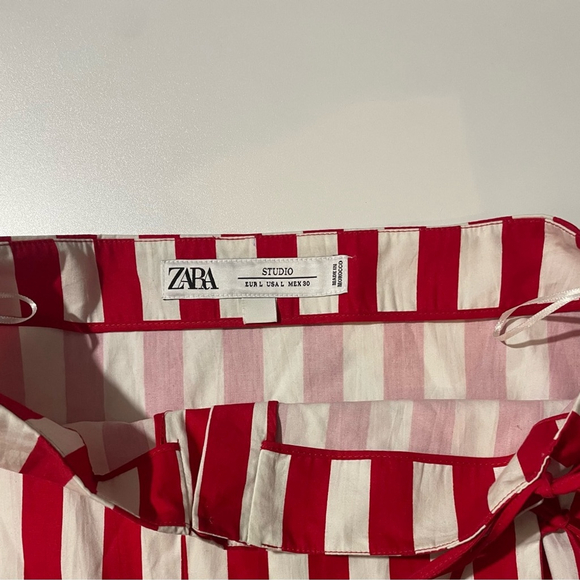 Zara Limited Edition Red & White Striped Sarong Midi Skirt Cotton Wrap - Picture 14 of 16